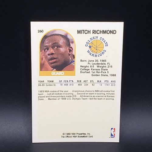 NBA Hoops 1989 #260 Mitch Richmond Rookie (RC) - Foto 2 di 2