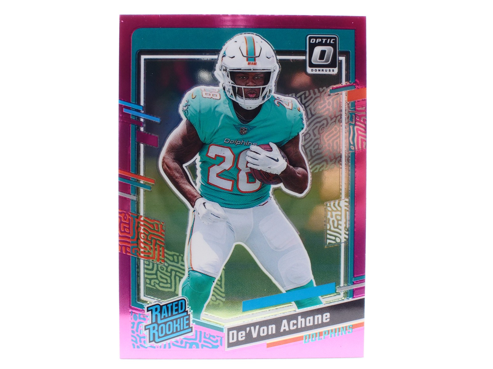 2023 Donruss - Rated Rookie De'Von Achane #365 Optic Preview Pink Prizm (RC)
