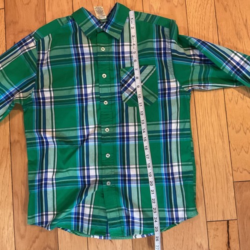 Faded Glory Button Up Shirt Boys Size XL 14-16 Green Blue Long Sleeve Plaid - Picture 8 of 8
