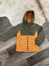 Boy's Columbia Kids Powder Lite II 375 Hooded Jacket Small 8 Olive Green/Orange