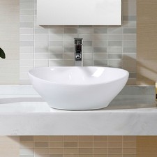 Contemporary Oval Round Vessel Bathroom Sink White Modern Basin