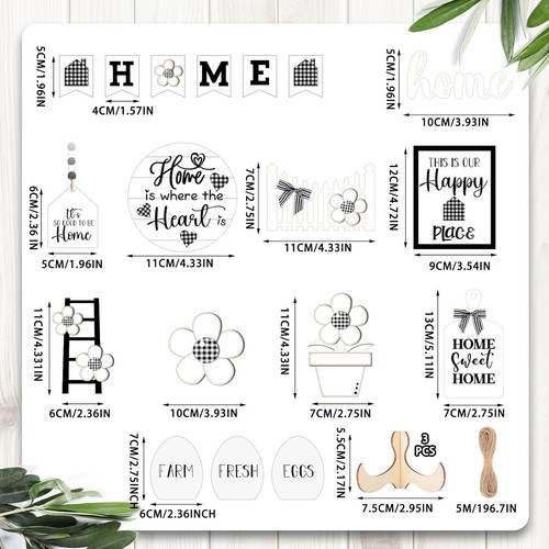 Juego de 18 piezas de decoración de bandeja en niveles para el hogar Tatuo estilo letreros de madera  - Imagen 3 de 6