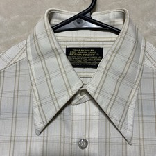 Vintage 70  s Sears Button Shirt Men  s 15.5 fits M Perma Prest Mod Check Grid