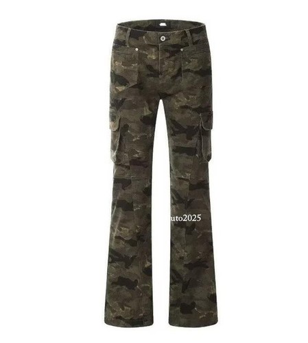 Mens Army Green Straight Leg Casual Camouflage Cargo Pockets Pants Trousers Punk - Picture 18 of 25