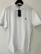 Ralph Lauren Men's Slim Fit Custom Polo Shirt, White, Short Sleeve, Mesh, Brand