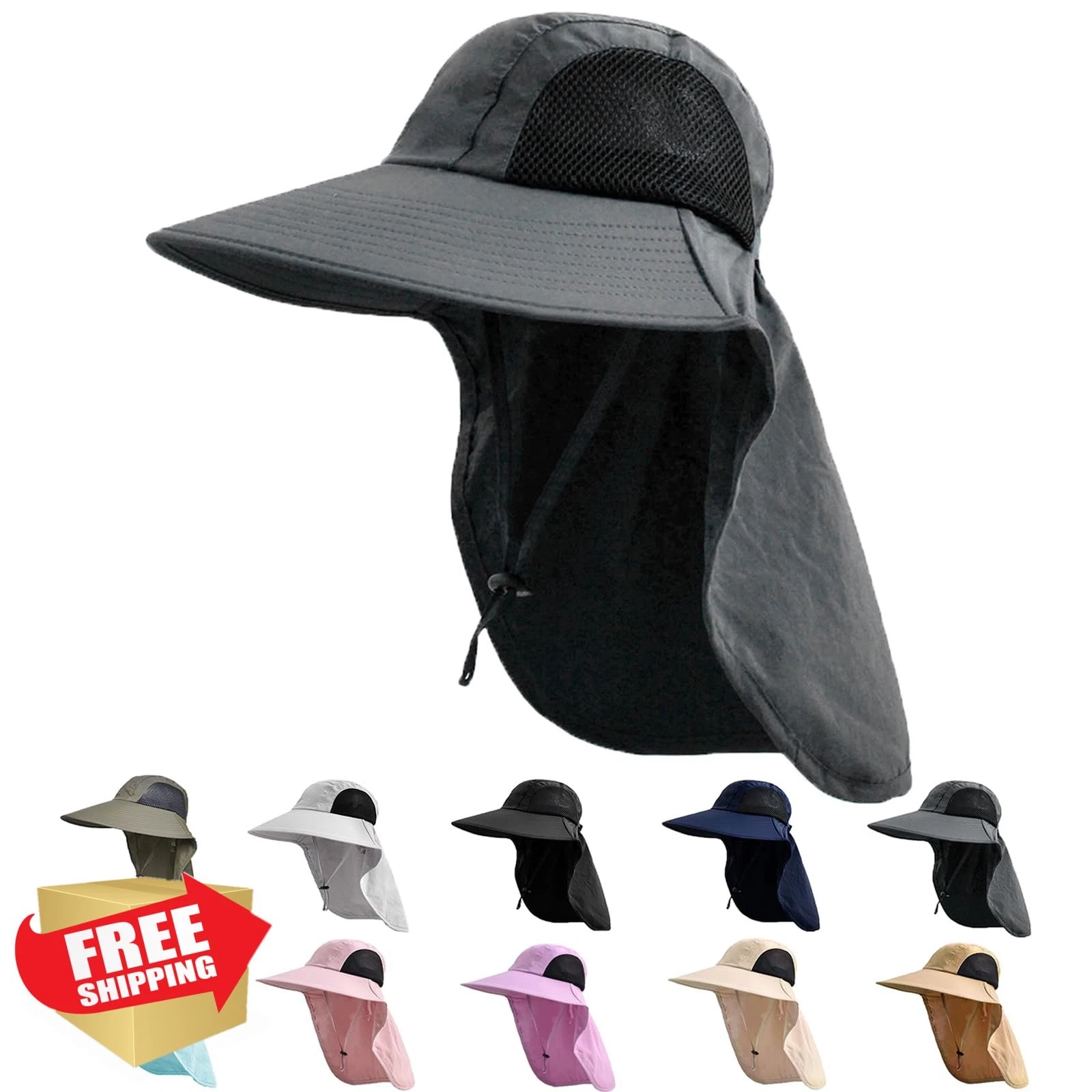 Sun Hat Men Women Neck Flap UPF 50+ UV Hiking Fishing Wide Brim Hat