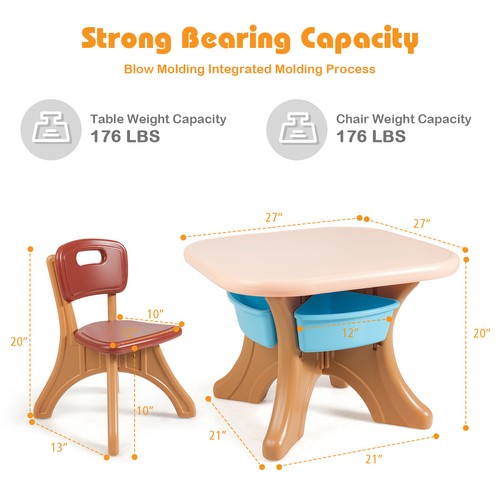 Kids Activity Table& Chair Set Study Writing Table W/Storage Home Indoor/Outdoor - Picture 2 of 5