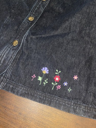Disney Jacket Womens Medium Denim Dark Wash Embroidered Mickey Floral Button  - Picture 4 of 7