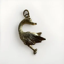 Vintage Duck Pendant Laying Egg Faux Pearl Gold Tone