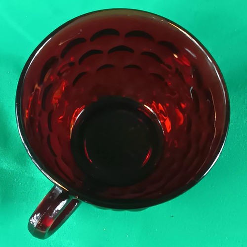 Vintage rubinrotes Glas Konvolut - geteilte Schale, Tassen, Schüsseln, Teller - Mid Century - Bild 10 von 22