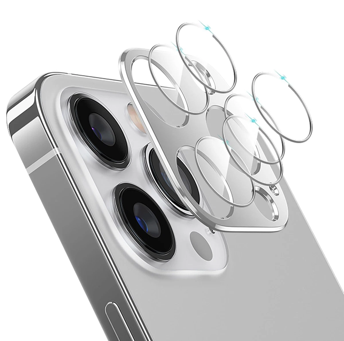 iPhone 15 Pro / Pro Max Camera Lens Protector + 2 Glass Films – Silver