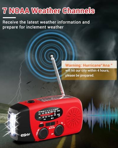 Emergency Hand Crank Radio 7400mWh with 3 LED Flashlight, AM/FM/NOAA Portable - Picture 2 of 6