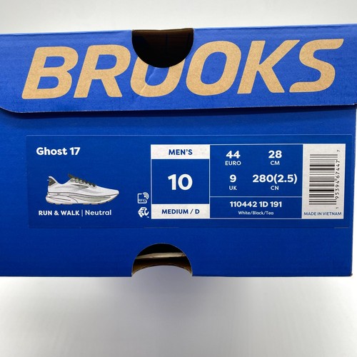 Brooks Ghost 17 Men's Running Shoes White/Black/Tea Size 10 Width D - Medium - Picture 7 of 9