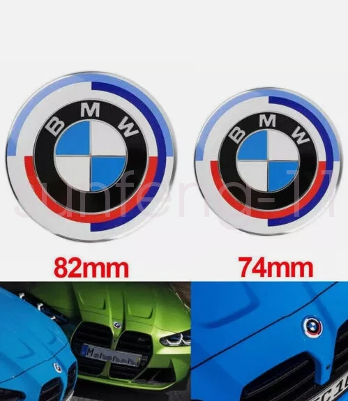 2 peças emblema emblema porta-malas traseiro capô dianteiro (82mm e 74mm) para BMW 50º aniversário - Imagem 2 de 4