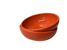 (2) Fiesta Homer Laughlin HLC Poppy Orange 7 5/8” Heavy Bistro Bowls Fiestaware