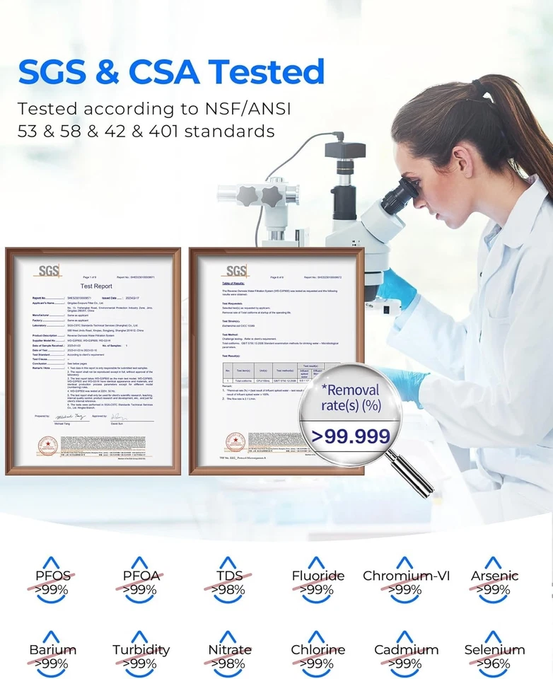 Waterdrop G3P800 Reverse Osmosis System, NSF/ANSI 42 & 53 & 58 & 372 Certified - Image 4 of 4