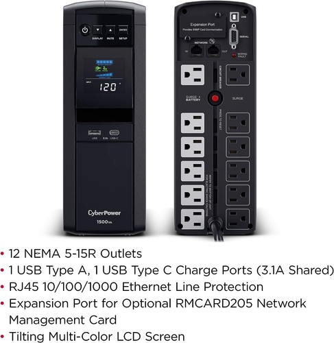 CyberPower CP1500PFCLCD-R 1500 VA / 1000W PFC Sinus USV Zertifiziert Refurbished - Bild 5 von 9