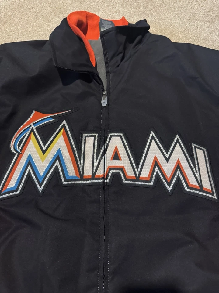 Miami Marlins Majestic Fleece Therma Base Jacket Full Zip Mens Size XL Black MLB - Image 2 of 4