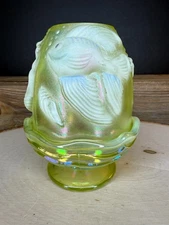 Fenton Topaz Vaseline Opalescent Atlantis Koi Fairy Light - Lamp HP - Glows