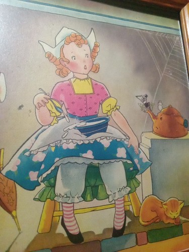 Lil Miss Muffet 1941 Mary Alice Stoddard Nursery Rhyme Print Framed 8x10" Vintge - Picture 2 of 6