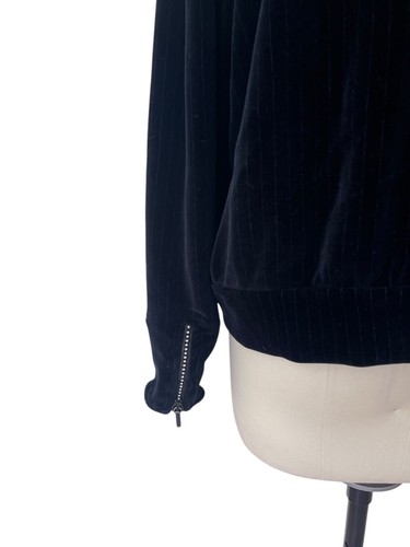 St. John Sport Marie Gray Velour Track Jacket Womens Large Black Pinstriped Glam - Picture 4 of 9