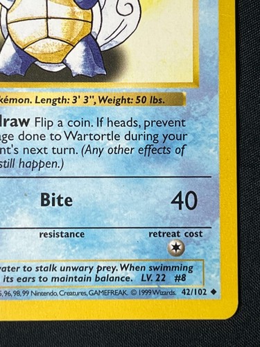 Pokémon TCG Wartortle 42/102 Base Set Shadowless LP+ - Picture 4 of 18