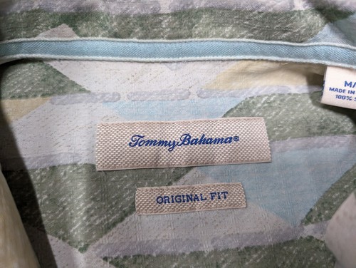 TOMMY BAHAMA Men's Geometric Pattern Print Funky Hawaiian Silk Button Shirt - M - Picture 6 of 12