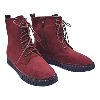Italina Womens Burgundy Lace Up Combat Boots Size