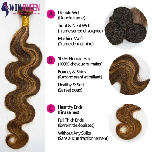 P4/27 Highlight Body Wave 3/4 Pcs Brazilian Hair Bundles Human Hair Extensions - Picture 4 of 6