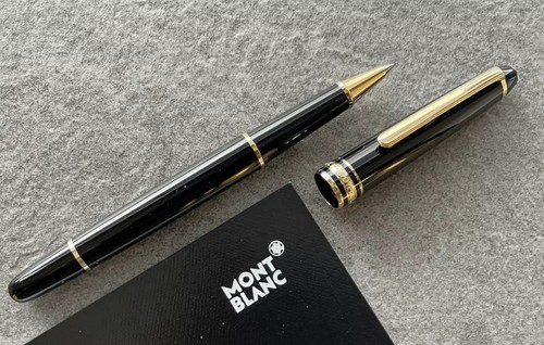 Montblanc Meisterstuck 163P penna roller finitura oro nero con ricarica - scatola nuova - Foto 4 di 4