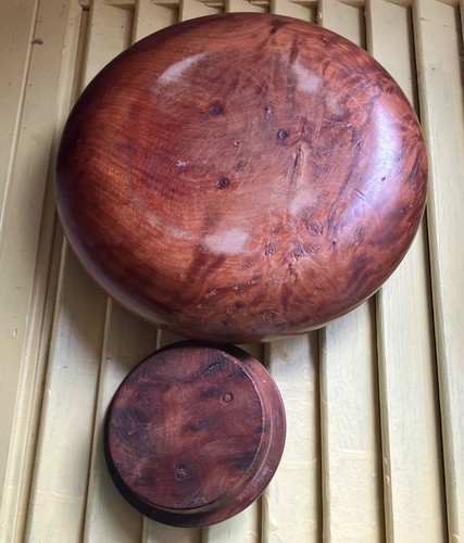 1960's handmade Burl Walnut hand turned Round wooden stash box Bowl & Lid - Picture 3 of 5