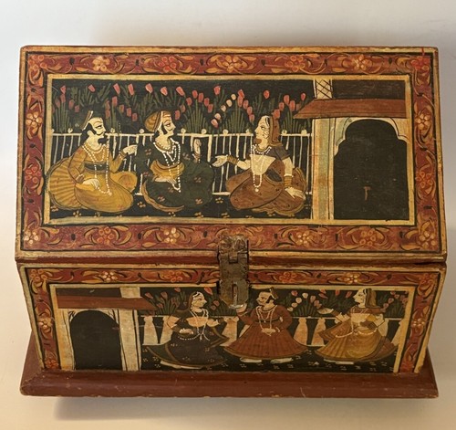 Hand-Painted Wooden Indian Wedding Box Trunk Chest Vintage India Wood - Picture 3 of 14