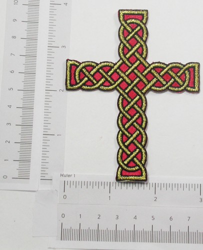 Kreuz Kelten Seil Bügelbild bestickt Patch Applikation Metallic Gold - Bild 5 von 14