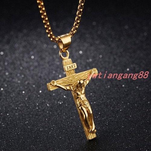 Lo último Collar Colgante Cruz Crucifijo Jesús Acero Inoxidable Dorado Mujeres Hombres Cadena - Imagen 2 de 6