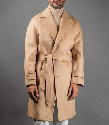 Winter Herren Langer Mantel mit Gürtel Verstellbar Weste Wollmischung Jacke Warm Freizeit - Bild 15 von 17