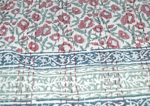 Indian Handmade Reversible Floral Kantha Quilt Throw Twin Blanket Bedding Quilt - Bild 2 von 4