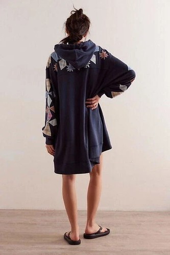 Free People Saint Sweatshirt Hoodie Tunic Top Graphic Oversized Patched Sz XS - Picture 2 of 11