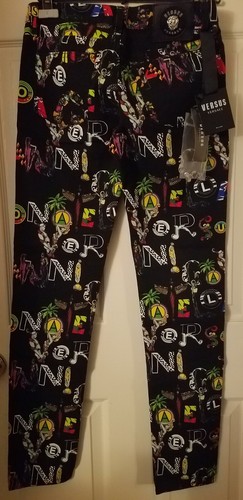 Versus Versace Men's Slim Donatella/Versus Allover PrintJeans Black Multi 28 NWT - Picture 2 of 19