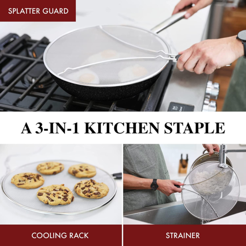 Splatter Screen for Frying Pan - 13 Inch Stainless Steel Grease Splatter Guard - - Picture 4 of 9