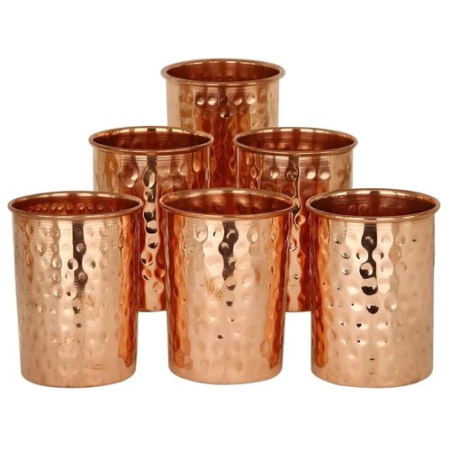 Pure Copper Glass Set, Handcrafted Hammered Cups for Health Benefits Pack Of 6 - 第 2/4 張圖片