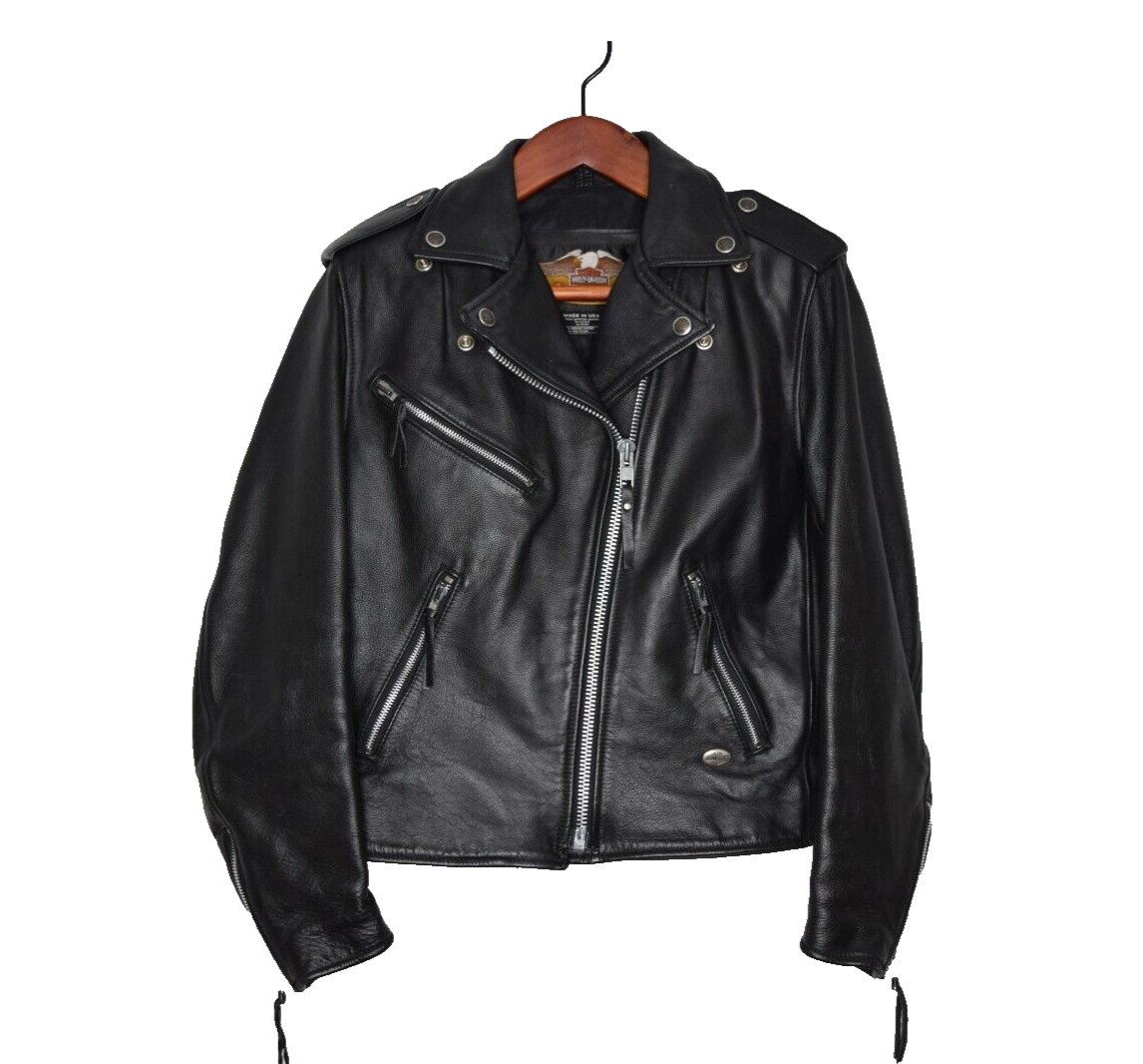 Harley Davidson Black Leather Jacket Women's Size Small Vintage Full Zip 90s EUC Harley Davidson Black Leather Jacket Women's Size Small Vintage Full Zip 90s EUC