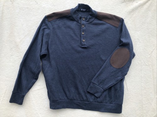 Cremieux Classics Sweater Mens XL Blue Elbow Shoulder Patches Henley Pullover
