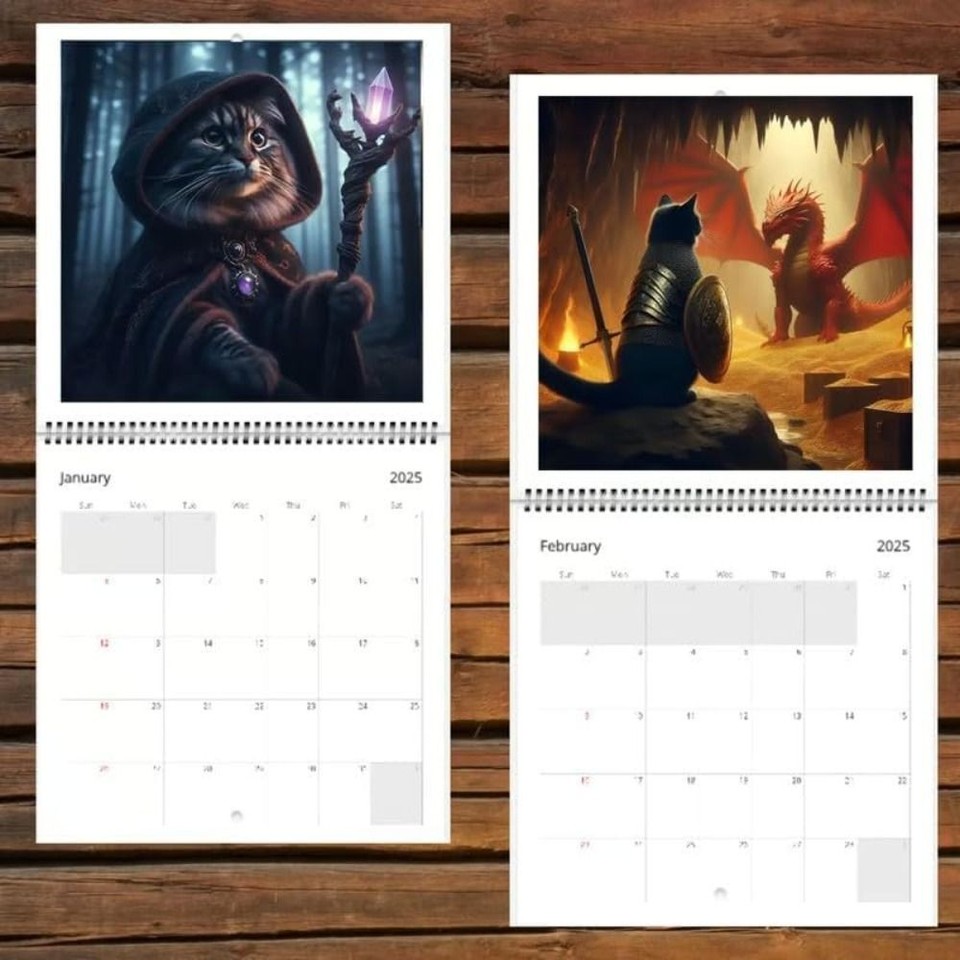 2025 Month Hanging Calendar Weird Medieval Quest Cats Note Pads Home