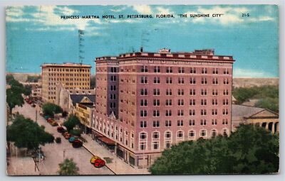 St Petersburg Florida~Birds Eye View Princess Martha Hotel~PM 1948~Linen PC
