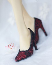 1/3SDGR/13/16 BJD Shoes Pointed-toe Doll High Heels Hollow Out Lace Black Red