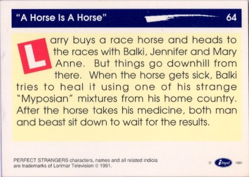 Perfect Strangers Horse A Horse Trading Card 1991 LAFFS Impel #64 & Top Loader - Picture 2 of 2