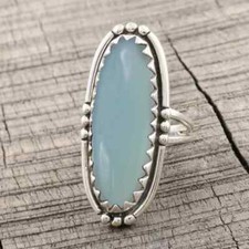 Aqua Chalcedony Ring 925 Sterling Silver Designer Ring Promise Ring Gift For Her