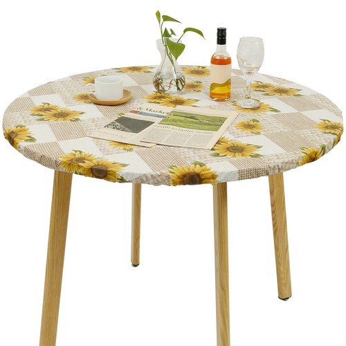 Elastic Edged Round Tablecloth Waterproof Oil-Proof Flannel Backed Table Cover • - Picture 12 of 19
