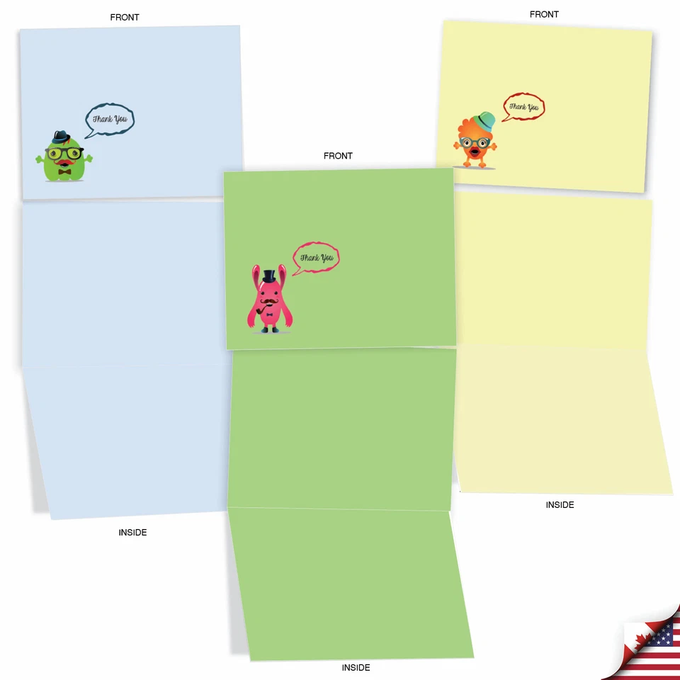 10 tarjetas de notas en blanco con sobres para todas las ocasiones - HIPSTER MONSTERS M3974 Foto 4 de 4