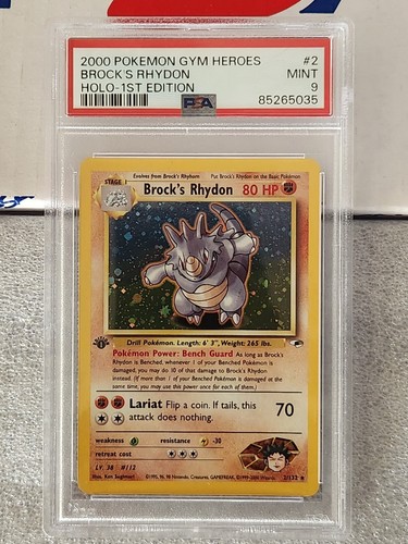 Brock's Rhydon 1st Edition Holo PSA 9 MINT Pokemon Card Gym Heroes 2000 ...